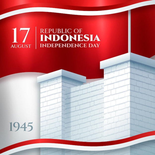 Ilustración realista del día de la independencia de indonesia con monumento