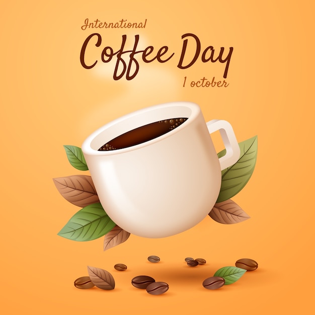 Ilustración realista para el día internacional del café con taza.