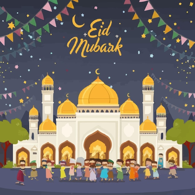 Ilustración realista de eid al-fitr con lámpara y luna