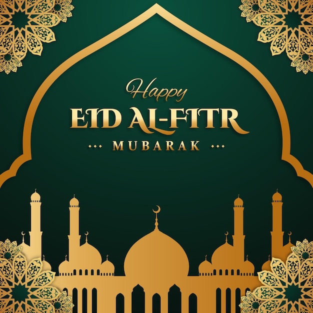 Vector ilustración realista de eid al fitr mubarak con vela y ornamento árabe tridimensional