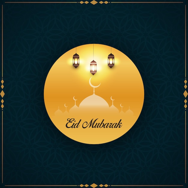 Ilustración realista de eid alfitr con fondo de luna y mezquita Vector