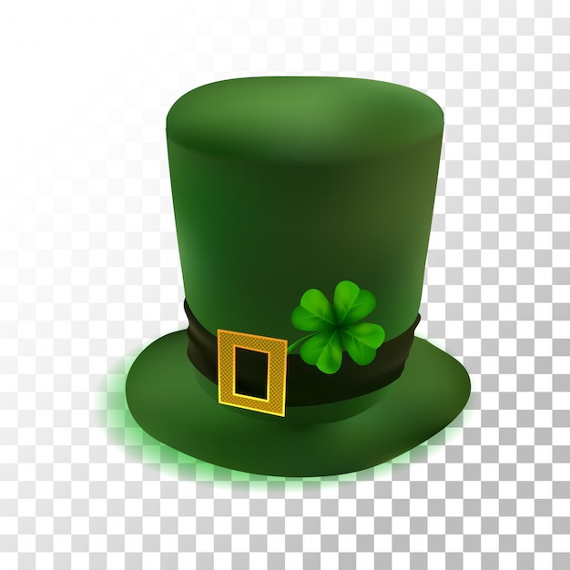 Ilustración realista Green St Patricks Day hat con trébol en transparente