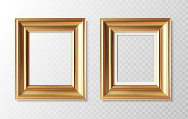 Ilustración realista de iconos vectoriales Conjunto de marcos de cuadros dorados con marco de papel y sin