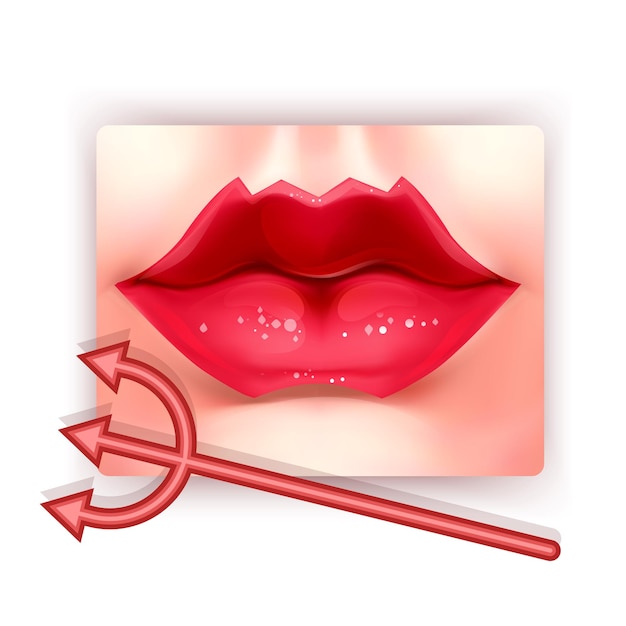 Ilustración realista de los labios del diablo Arte de labios rojos aislado sobre fondo blanco.
