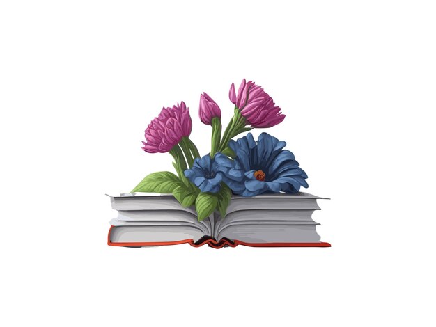 Una ilustración realista de libros decorada por el concepto de aprendizaje y conocimiento de las flores