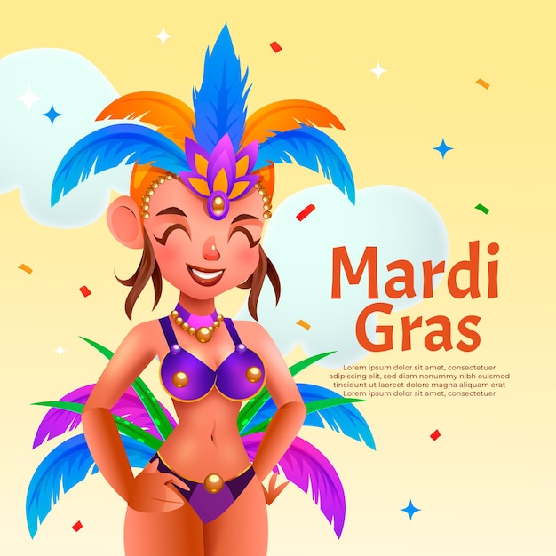 Vector ilustración realista de mardi gras con bailarina