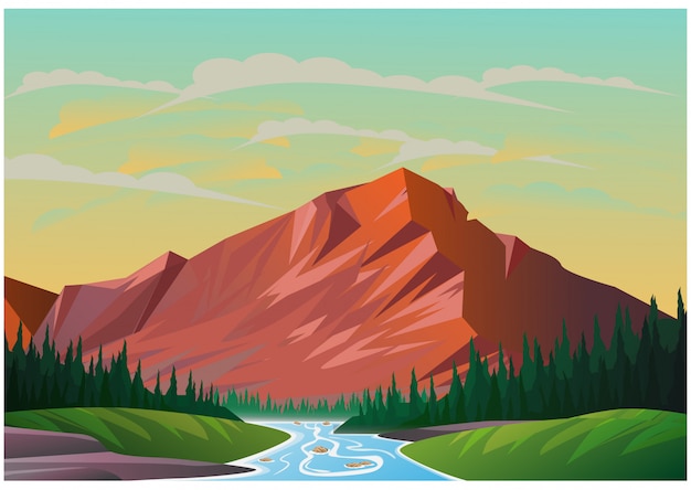 Vector ilustración realista del paisaje de montaña.