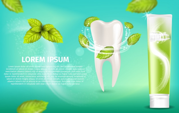 Ilustración realista de pasta de dientes de menta natural