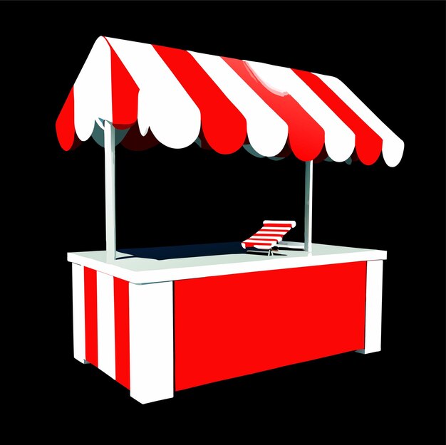 Vector ilustración realista de un puesto de mercado vacío con un toldo a rayas rojas y blancas