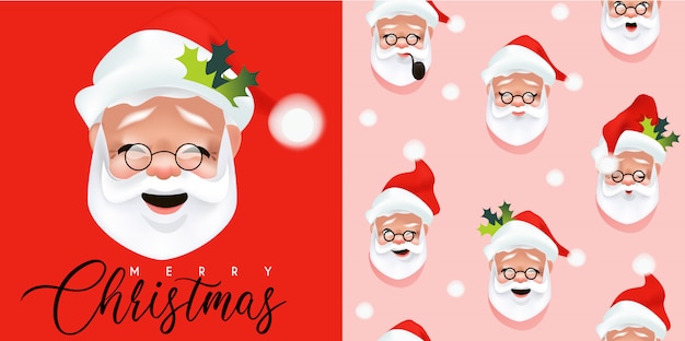 Ilustración realista de santa claus y patrones sin fisuras