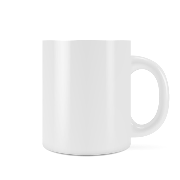 Ilustración realista de una taza taza limpia para bebidas. Copa blanca en blanco.
