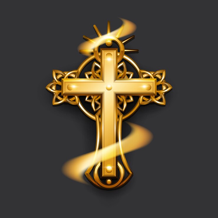Vector ilustración realista del vector de la cruz cristiana de oro