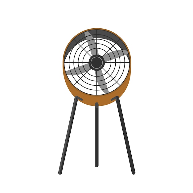 Ilustración realista de ventilador de piso. ventilador eléctrico, soplador con hélice giratoria. herramienta de enfriamiento de aire caliente de verano aislada en blanco
