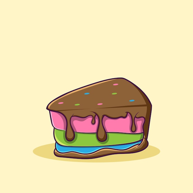 Ilustración de una rebanada de un delicioso pastel de arco iris