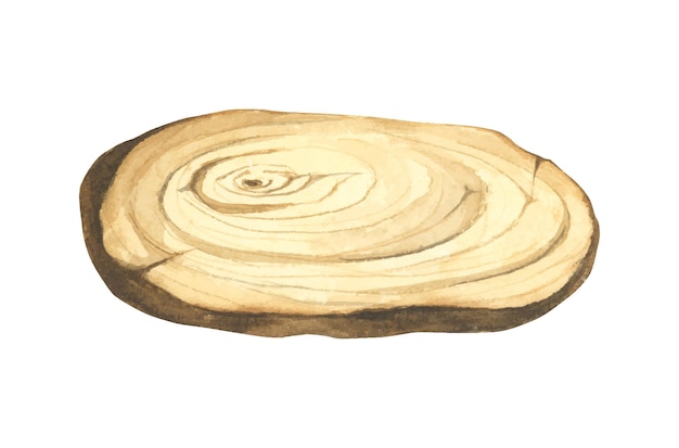 Ilustración de rebanada de madera letrero de madera sección transversal del tronco de árbol estilo acuarela
