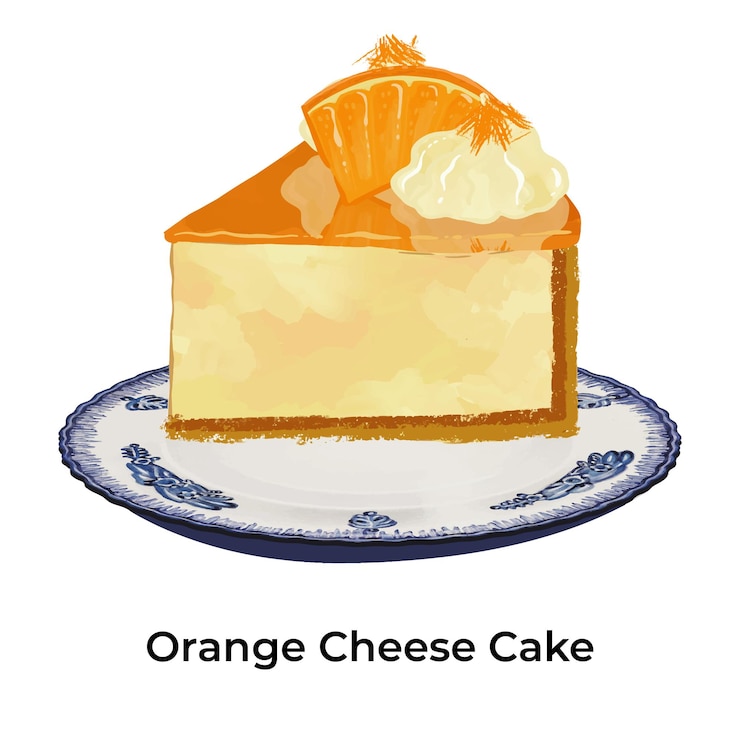Vector ilustración de una rebanada de pastel de cumpleaños pastel de queso de naranja