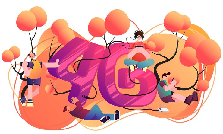 Ilustración de red de señal 4G con color degradado