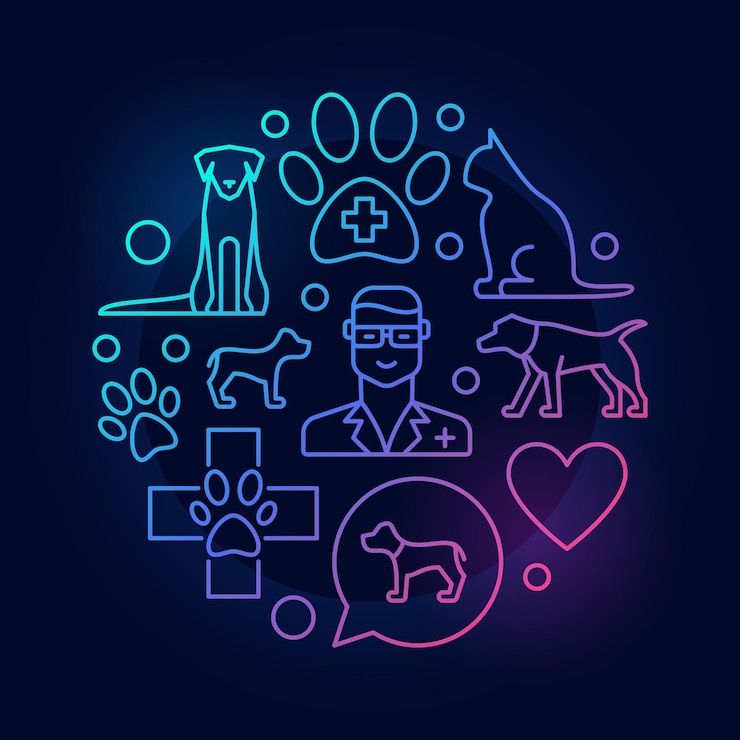 Vector ilustración redonda de clínica veterinaria colorida - banner de concepto de hospital de animales vectoriales