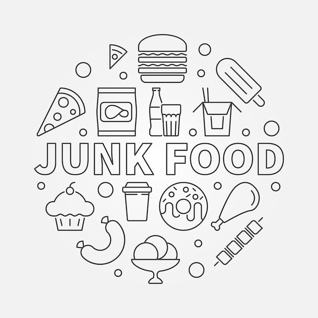 Ilustración redonda de comida chatarra Vector símbolo de comida poco saludable