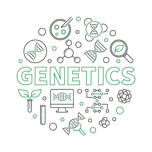 Ilustración redonda de genética con iconos de línea de adn