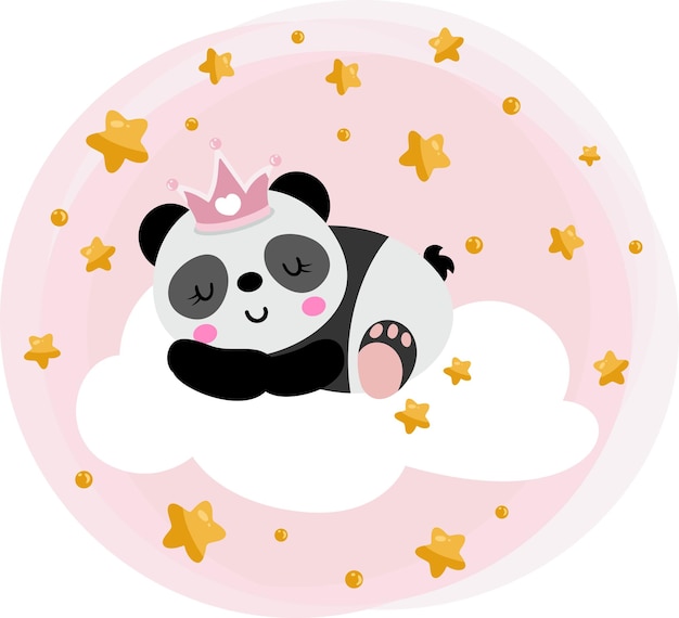 Ilustración redonda rosada sueños dulces con la niña panda durmiendo en la nube