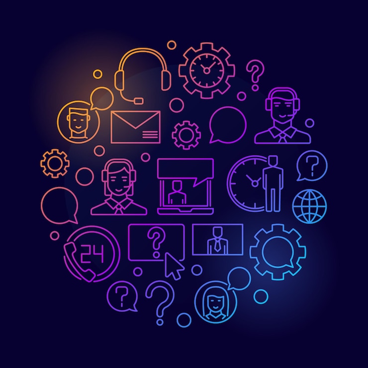 Vector ilustración redonda de soporte al cliente - banner lineal del concepto de servicio al cliente vectorial
