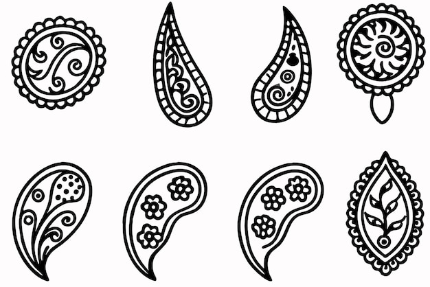 Ilustración refinada de la línea de Paisley con formas giratorias complejas