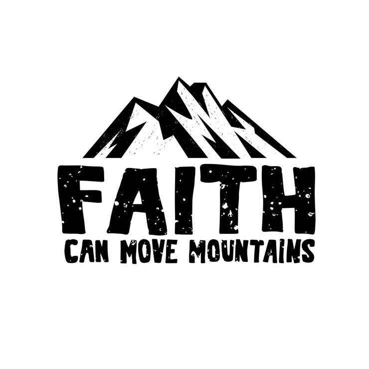 Ilustración religiosa. La fe puede mover montañas. Cita dibujada a mano de la Biblia. Letras cristianas