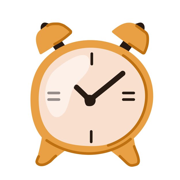 Vector ilustración del reloj despertador en estilo doodle plano aislado sobre un fondo blanco