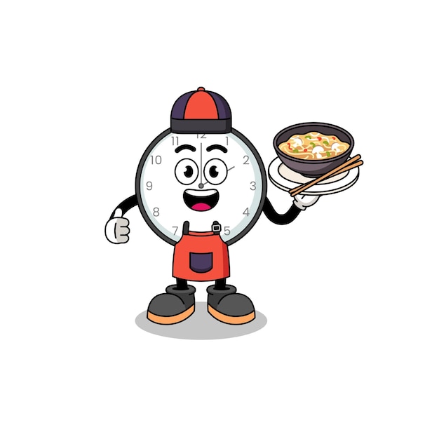 Ilustración del reloj de pared como un chef asiático