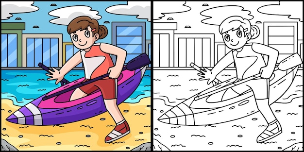 Ilustración de una remerosa que se sube a un barco