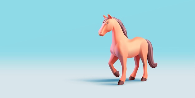 Ilustración renderizada en 3d de un caballo plástico icono realista caballo haciendo paso cola marrón y melena beige