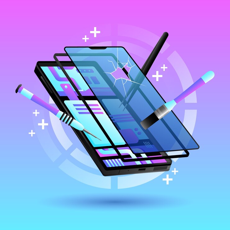 Vector ilustración de reparación de teléfonos inteligentes con gradiente