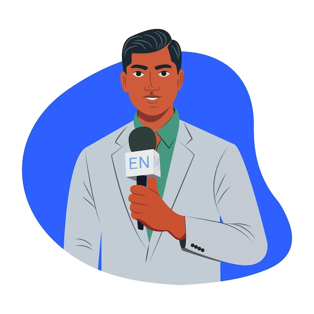 Ilustración de un reportero de noticias en un estilo plano