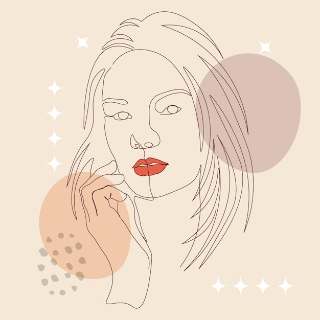 ilustración de retrato de arte de una línea dibujada a mano de mediados de siglo