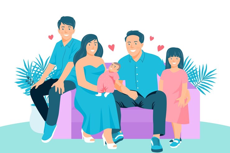 Ilustración retrato de familia dibujado a mano