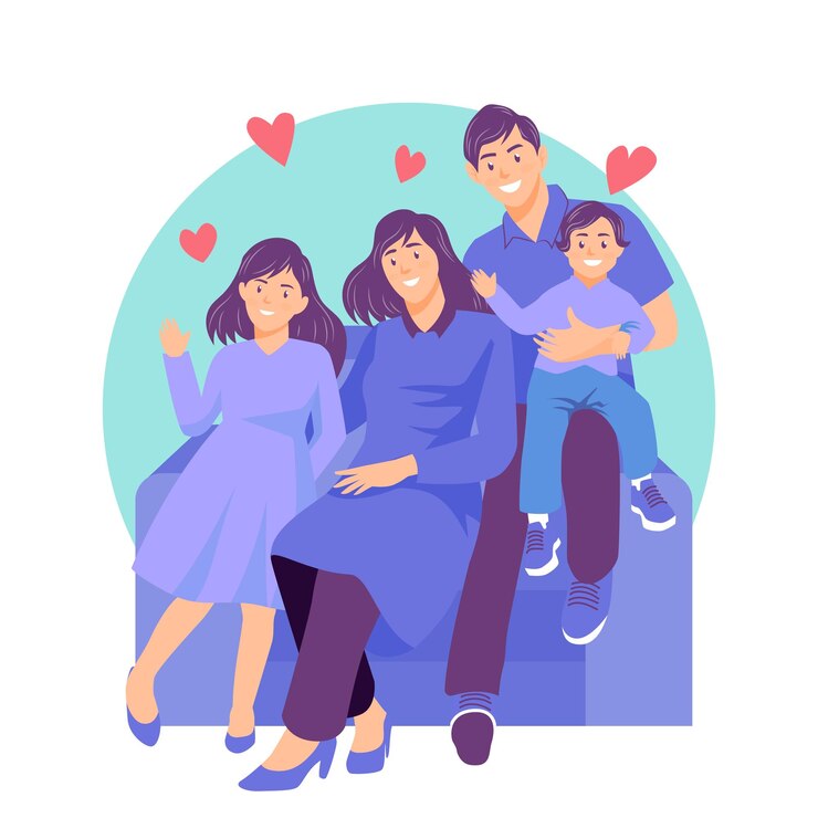Vector ilustración retrato de familia dibujado a mano