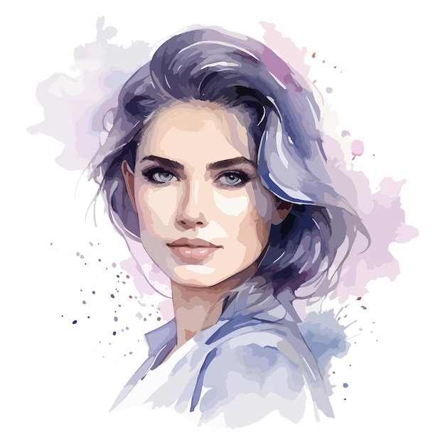 Vector ilustración de retrato de una mujer hermosa en acuarela vectorial