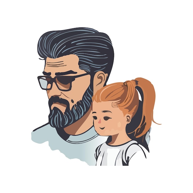 Ilustración de retrato de padre y su niña Feliz día del padre