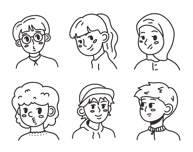 Ilustración de retrato de personas con estilo de arte lineal