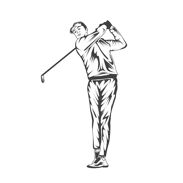 Vector ilustración retro de la acción del vector del jugador de golf