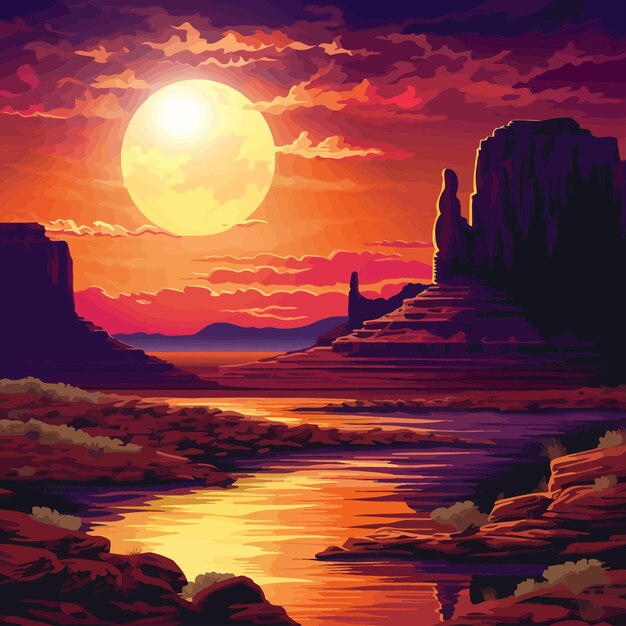 Vector ilustración retro del atardecer