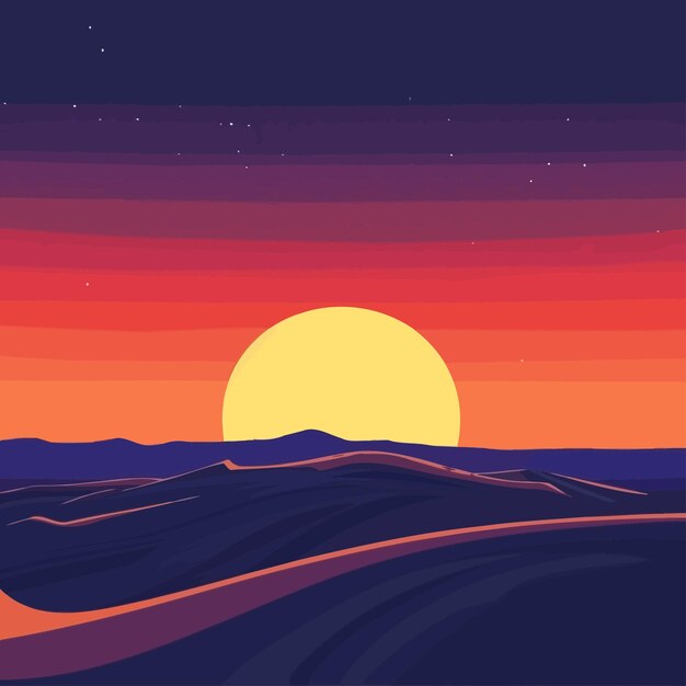 Ilustración retro del atardecer