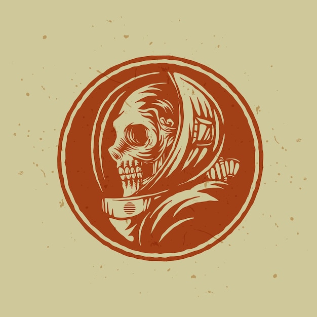 Ilustración retro de cabeza de calavera de astronauta