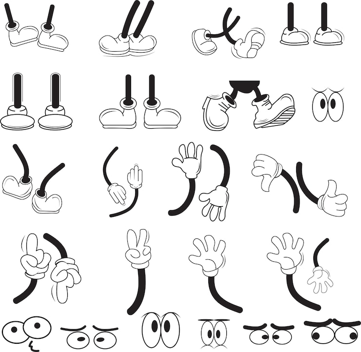 Vector ilustración retro de dibujos animados de manos y pies