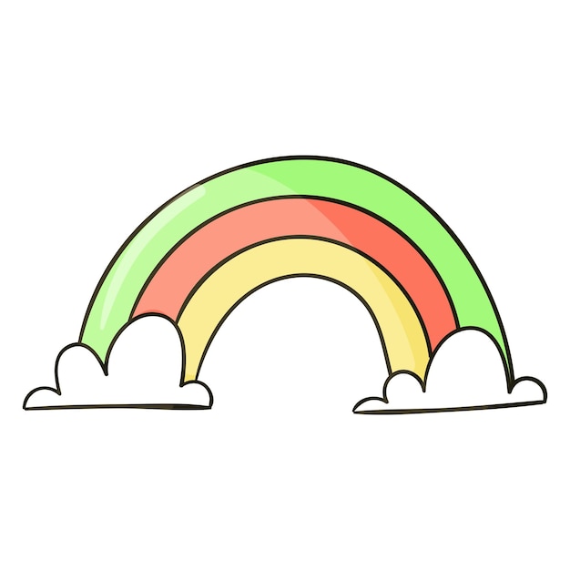 Ilustración retro de dibujos animados Rainbow dibujada a mano sobre un fondo blanco