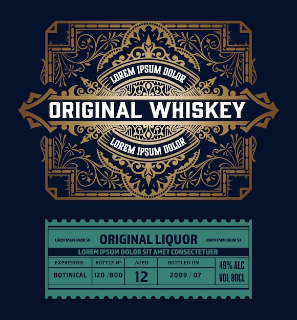 Ilustración retro de diseño vintage de etiqueta de licor