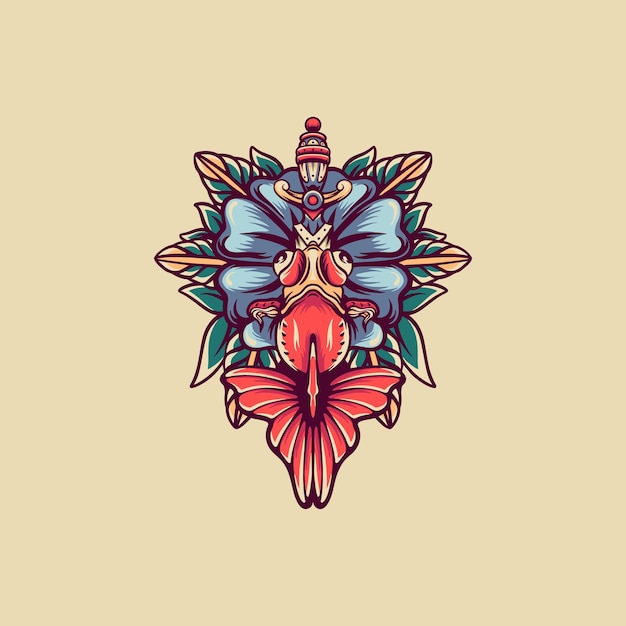 Ilustración retro dorada y rosa