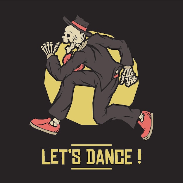 Ilustración retro del esqueleto haciendo pogo dance