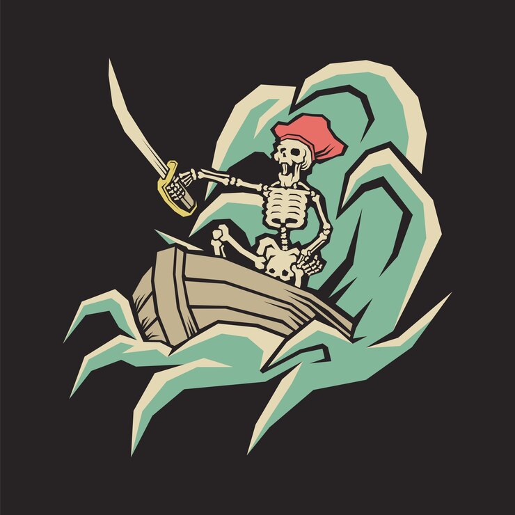 Vector ilustración retro del esqueleto pirata
